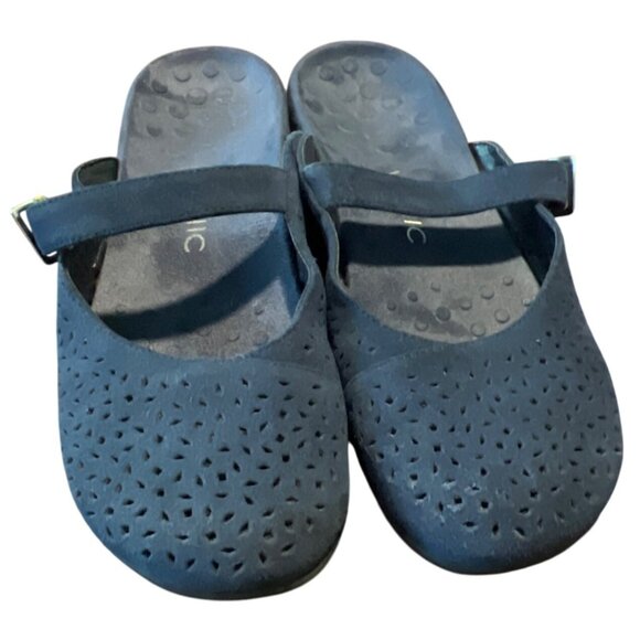 Vionic Lidia Supportive Slip on Perforated Suede Mule/Mary Jane Slides 10 Navy - Picture 2 of 8